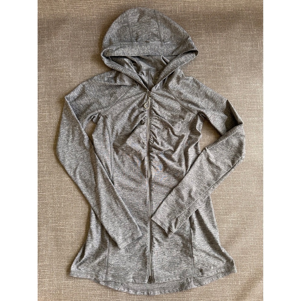 Athleta Grey Heathered Ruched Front Full Zip Hoodie Jacket XS Space Dye Active